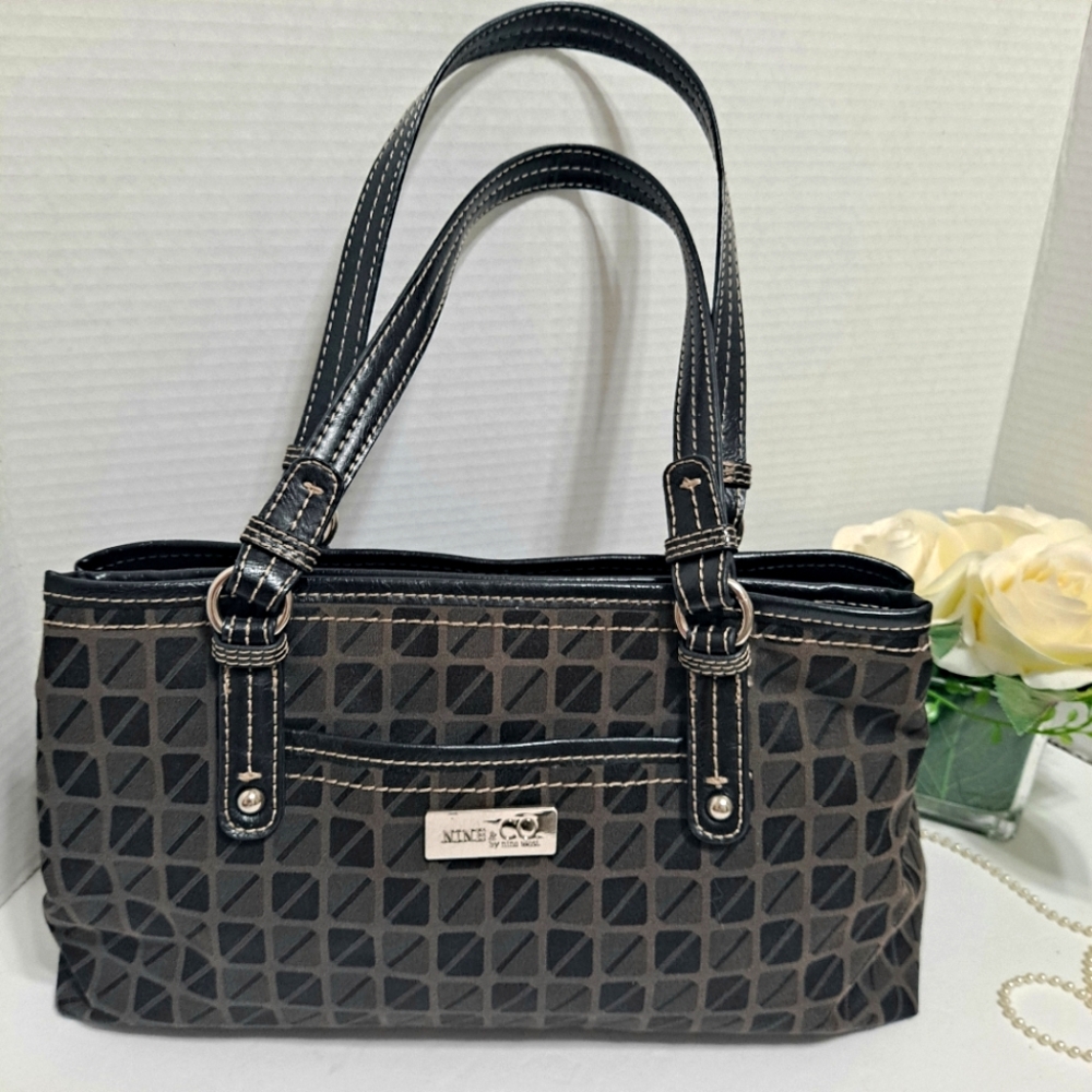 Nine West Black & Gray Shoulder Bag with Silver Accents EUC